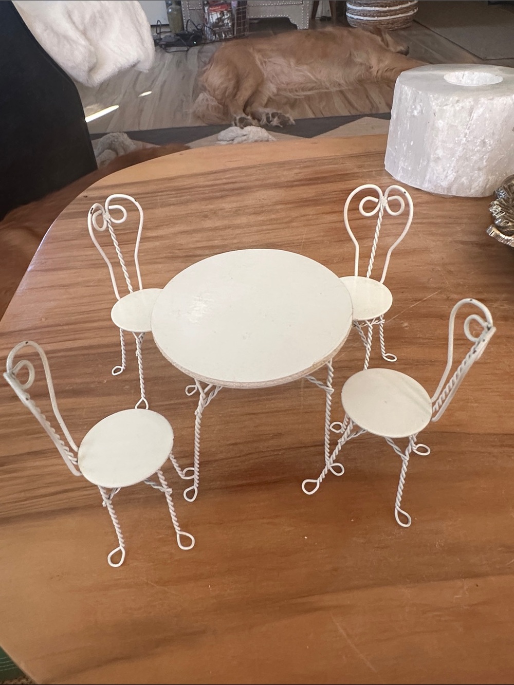 White Miniature Metal Bistro Table and Chairs Set - Home Dining Accent